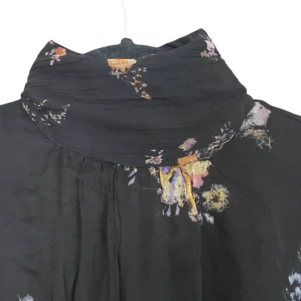 BHLDN Lior Long‎ Sleeve Turtleneck Chiffon Mini Dress Black Floral Print XXS NWT - Picture 12 of 15
